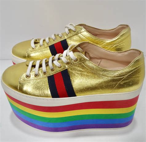 gucci ace rainbow sneakers|Gucci peggy platform sneakers.